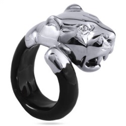 Кольцо пантера (эмаль черная, кристаллы SW белые; покрытие родий)