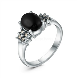 Кольцо из чернёного серебра с синтетическим ониксом и марказитами