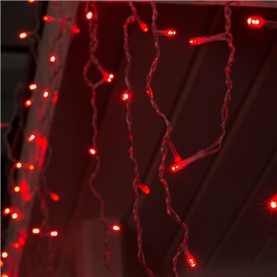 Гирлянда «Бахрома» 3 × 0.6 м, IP44, УМС, прозрачная нить, 160 LED, свечение красное, 220 В