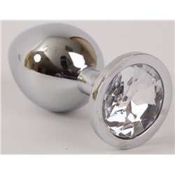 Анальная пробка серебряная с прозрачным кристаллом L 9,5х4см 47064-2-MM