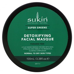 Sukin, Super Greens, маска для лица для выведения токсинов, 100 мл (3,38 жидк. унции)