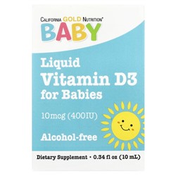 California Gold Nutrition, жидкий витамин D3 для детей, 10 мкг (400 МЕ), 10 мл (0,34 жидк. унции)