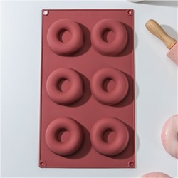 Форма для выпечки Доляна «Сладости.Пончики», силикон, 29×17 см, 6 ячеек, d=6,8 см, цвет МИКС