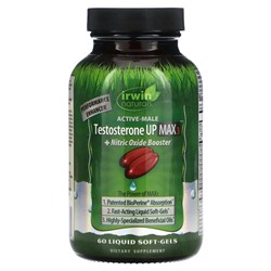 Irwin Naturals, Testosterone Up Max 3 + бустер с оксидом азота, 60 желатиновых капсул