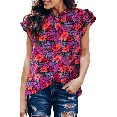 Multicolour Floral Print Tiered Ruffled Sleeve Blouse