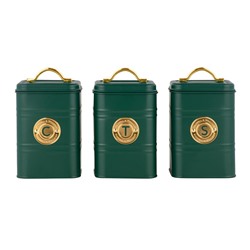 Набор: 3 банки д/ сыпучих продуктов h18см,1.45л (зелёный) "Grantham" в подарочной упаковке.