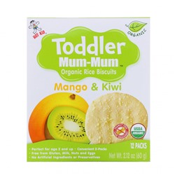 Hot Kid, Toddler Mum-Mum, органическое рисовое печенье, манго и киви, 12 упаковок, 60 г (2,12 унции)
