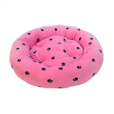 408625 Зооник Лежанка круглая с подушкой "лапки", розовый велюр, синтепон (480х480х150)