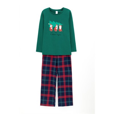 Пижама  для мальчика  К 1603/темно-зеленый,текстильная клетка
