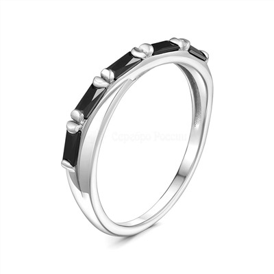 Кольцо женское из серебра с чёрными фианитами родированное 925 пробы 1-350р216
