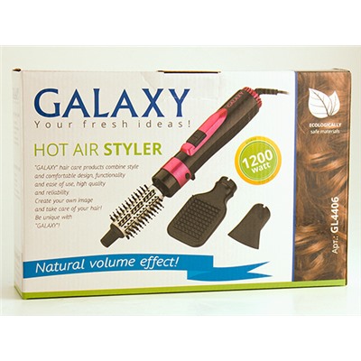 Фен-расческа Galaxy GL-4406 1200ВТ, 2скорости потока воздуха, защитная  сетка, 3насадки