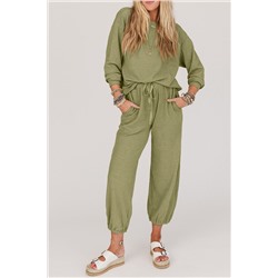 Laurel Green Waffle Knit Long Sleeve Top Drawstring Joggers Set