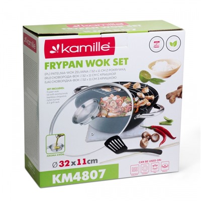 Казан чугунный "Wok", с антипригарным мраморным покрытием, 5,6 л. Kamille KM4807MR оптом