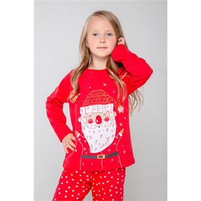 Пижама  для девочки  К 1568/насыщенно-красный,зимний снег
