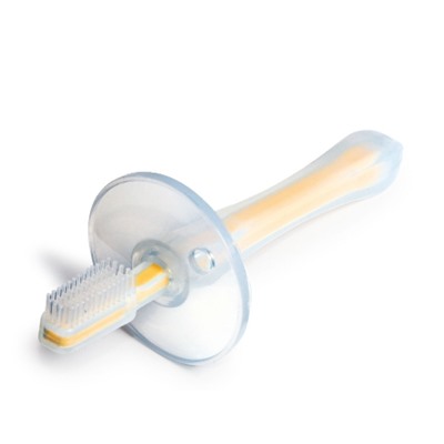 Детская силиконовая зубная щетка для первых зубов с ограничителем (1 шт.) розовая