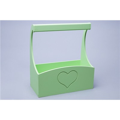 Ящик деревянный с ручкой №7  25х12,5х10 h25см Сердце зеленый