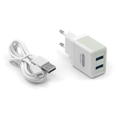 Сетевое зарядное устройство BYZ B36, USB, 2 порта, с кабелем (AM-8pin (Lightning), 1 м, белый