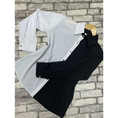 Блузка Size Plus лайт черно-белая OP37
