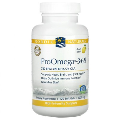 Nordic Naturals, ProOmega 3-6-9, омега-3-6-9 жирные кислоты, со вкусом лимона, 1000 мг, 120 капсул