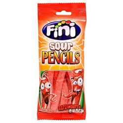 Жевательный мармелад Fini Sour Strawberry pencils кислые клубничные палочки в сахаре 90 гр