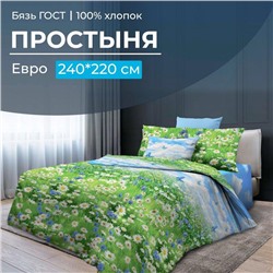 Простыня Евро 240*220 см, бязь ГОСТ (Русское поле 3 D)