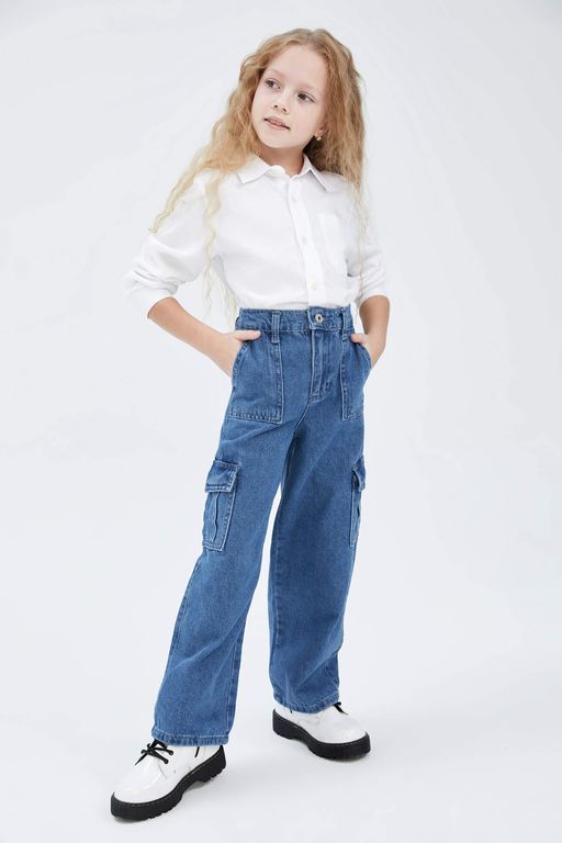Широкие джинсовые брюки с карманом карго для девочки купить, отзывы, фото,доставка - Клуб Шопоголиков \