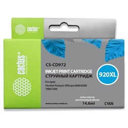 Картридж Cactus CS-CD972 №920XL, для HP DJ 6000/6500/7000/7500, 14,6 мл, цвет синий