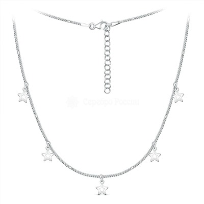 Цепь панцирная из серебра родированная с алмазной огранкой - Звёзды, 35 см 925 пробы 030003R040L35