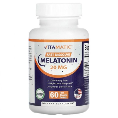 Vitamatic, Быстрорастворимый мелатонион, 20 мг, 60 быстрорастворимых таблеток