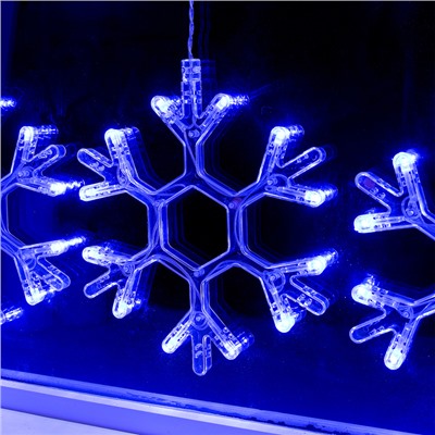 Гирлянда «Бахрома» 2.4 × 0.9 м с насадками «Снежинки», IP20, прозрачная нить, 150 LED, свечение синее, 8 режимов, 220 В
