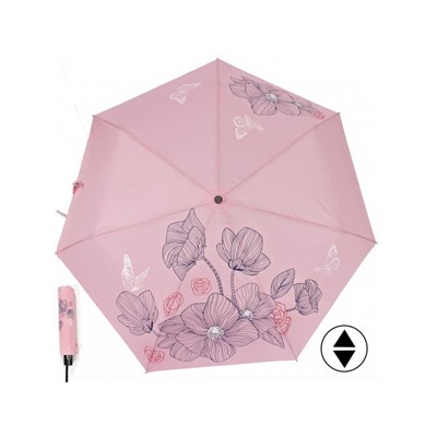 Зонт женский ТриСлона-L 3768 К,  R=58см,  суперавт;  7спиц,  3слож,  полиэстер,  светло-розовый 228128