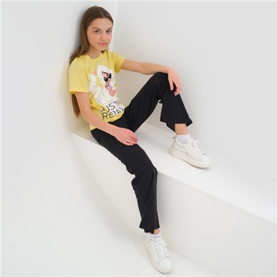 Пижама детская для девочки KAFTAN "Selfie", рост 134-140, желтый/черный