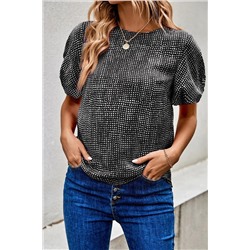 Black Cheetah Short Puff Sleeve Blouse