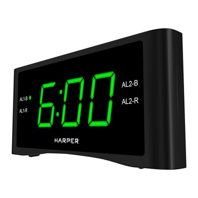 Радиобудильник HARPER HCLK-1006 green led (корпус черный)