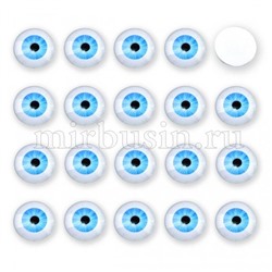 Кабошоны Глаз Стеклянные, Круглые, Цвет: Голубой, Размер: Диаметр 12мм, Толщина 4мм, (УТ100031428)