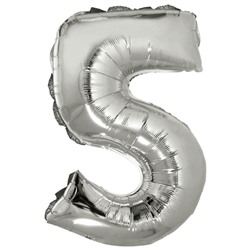 Шар-мини Цифра "5" Серебро / Five (в упаковке) 16"/40 см