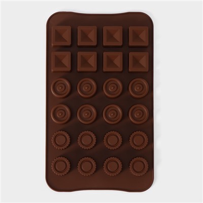Форма для конфет и шоколада Доляна «Коробка конфет», силикон, 23,2×13,8×0,5 см, 24 ячейки, цвет коричневый