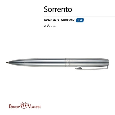 Ручка шариковая поворотная, 1.0 мм, BrunoVisconti SORRENTO, стержень синий, металлический корпус серебристый