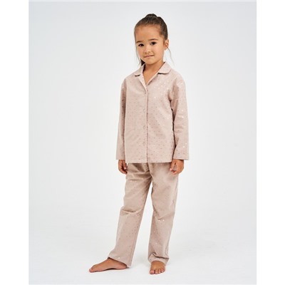 Пижама детская из фанели из фанели (рубашка, брюки) KAFTAN "Сердечки", размер 134-140, бежевый