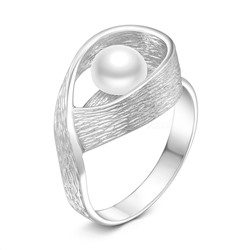 Кольцо из серебра с культивированным жемчугом родированное 925 пробы К50097_Ж