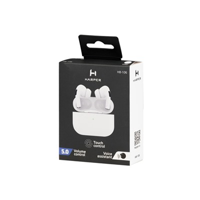 Bluetooth-наушники беспроводные вкладыши HARPER HB-106 white, с микрофоном