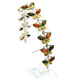 Браслет с янтарём в посеребрении бабочки 20*20мм ассорти, 19см