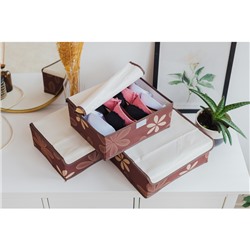 Набор органайзеров для хранения белья с крышкой «Листочки», 3 шт, 32×24×12 см, цвет коричневый
