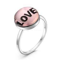 Кольцо из серебра с пл.розовым кварцем родированное - Love 925 пробы рк-141003р121