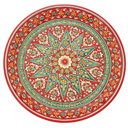 Ляган 42см, плоский Риштанская керамика Qora galam