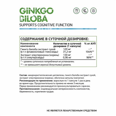 Гинкго билоба экстракт / Ginkgo biloba extract / 60 капс.