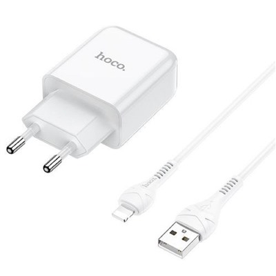 Сетевое зарядное устройство Hoco N2, 1хUSB, 2 А, кабель Lightning, 1 м, белое