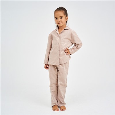 Пижама детская из фанели из фанели (рубашка, брюки) KAFTAN "Сердечки", размер 98-104, бежевый
