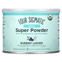 Four Sigmatic, Chill Super Powder с магнием и успокаивающими травами, голубика и лаванда, 140 г (4,94 унции)