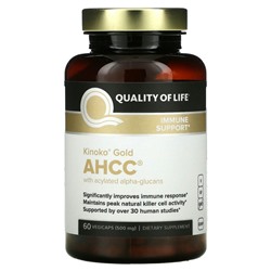 Quality of Life Labs, Kinoko Gold AHCC с ацилированными альфа-глюканами, 60 растительных капсул